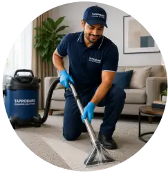 Taprobane Cleaning Solutions technician providing professional carpet cleaning services in an Auckland home